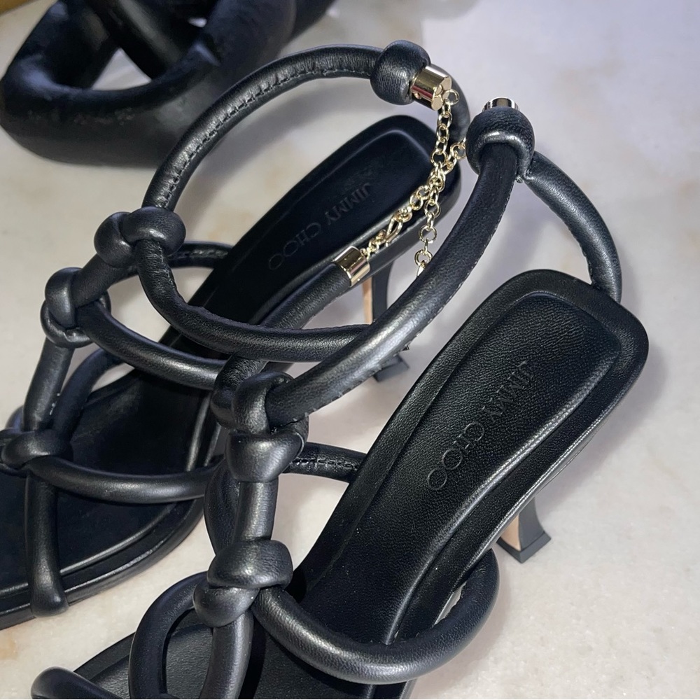 New Jimmy Choo Bay 90 Open Toe Sandal in Black Leather Womens 37.5 New NIB - Picture 15 of 17